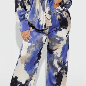 Fashion Nova Blue and Black Tie-Dye Set